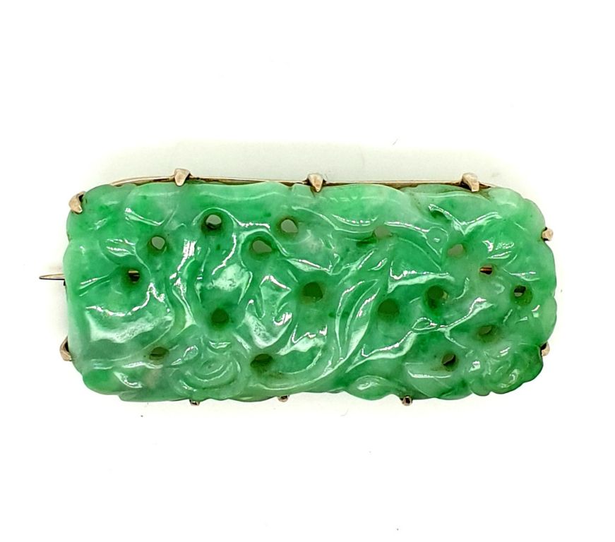 9ct White Gold Jadeite (43x21mm) Brooch (21674)